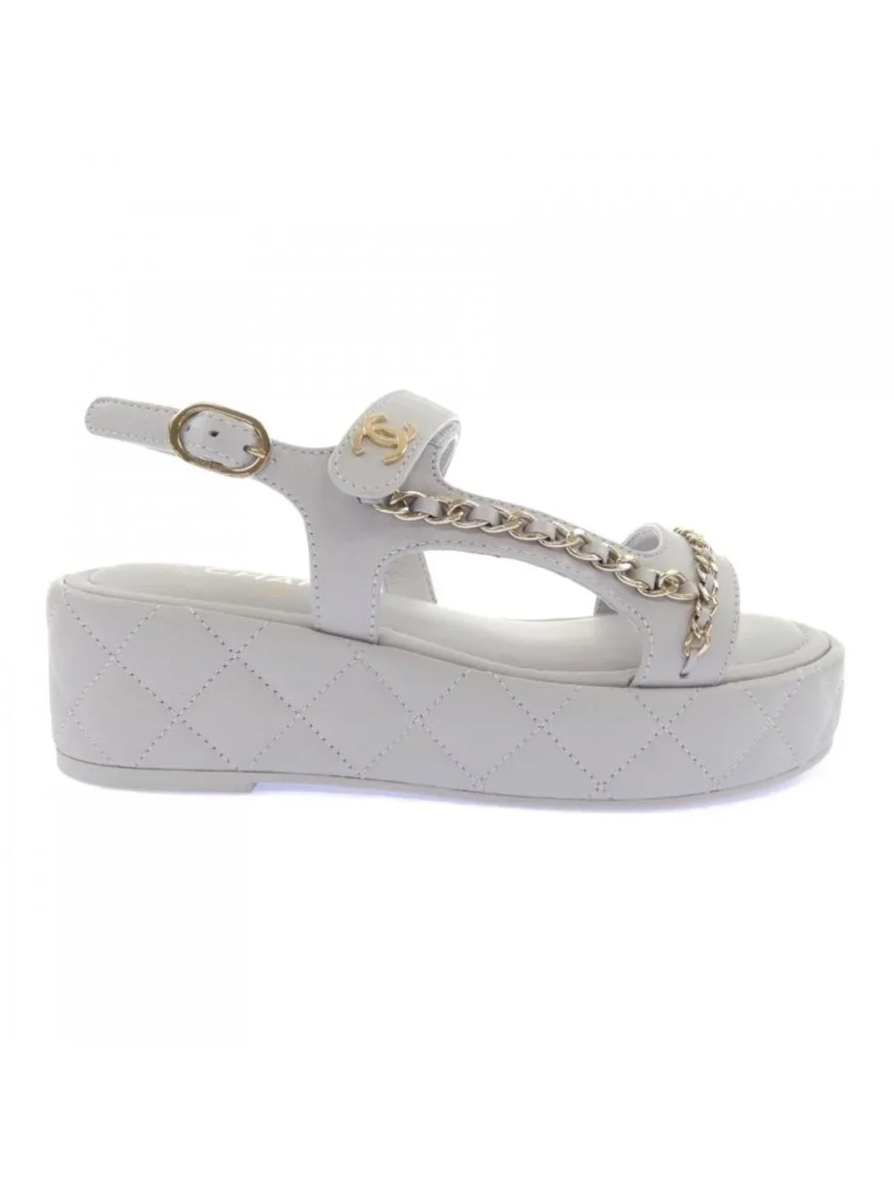 Chanel Quilted Sandals Gray